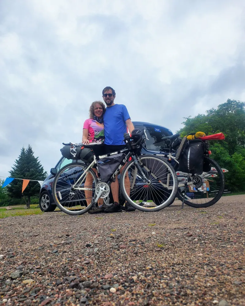 Chris and Colleen with loaded bikepacking bikes before the Chequamegon-Nicolet trip